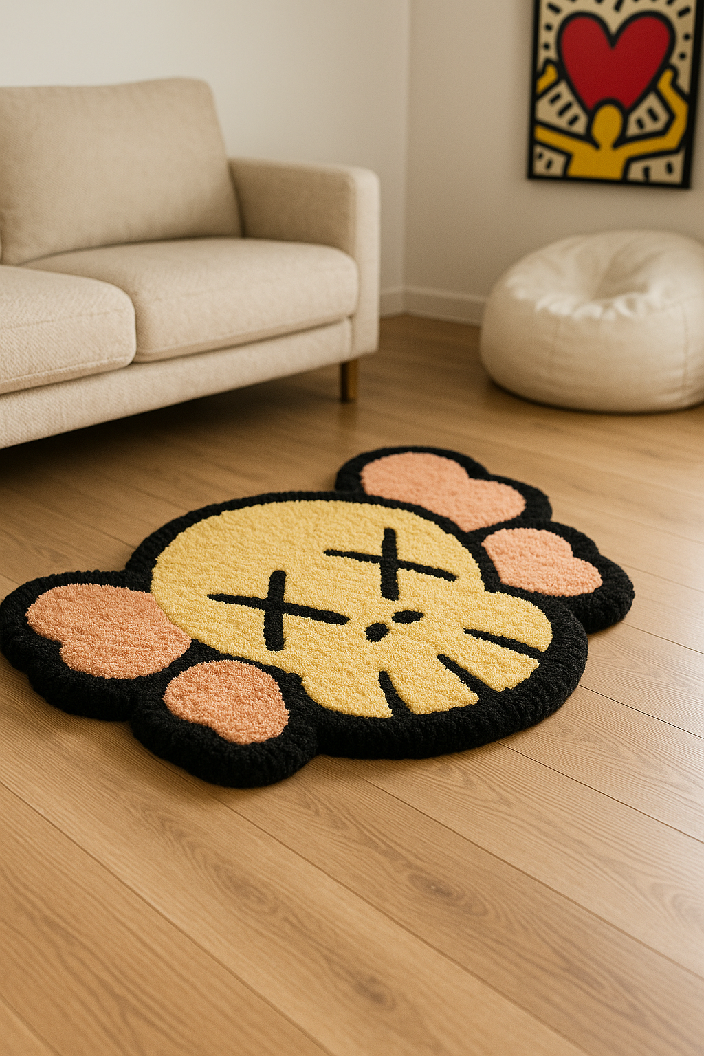 Kaws Cream Colour Hand-Tufted Rug