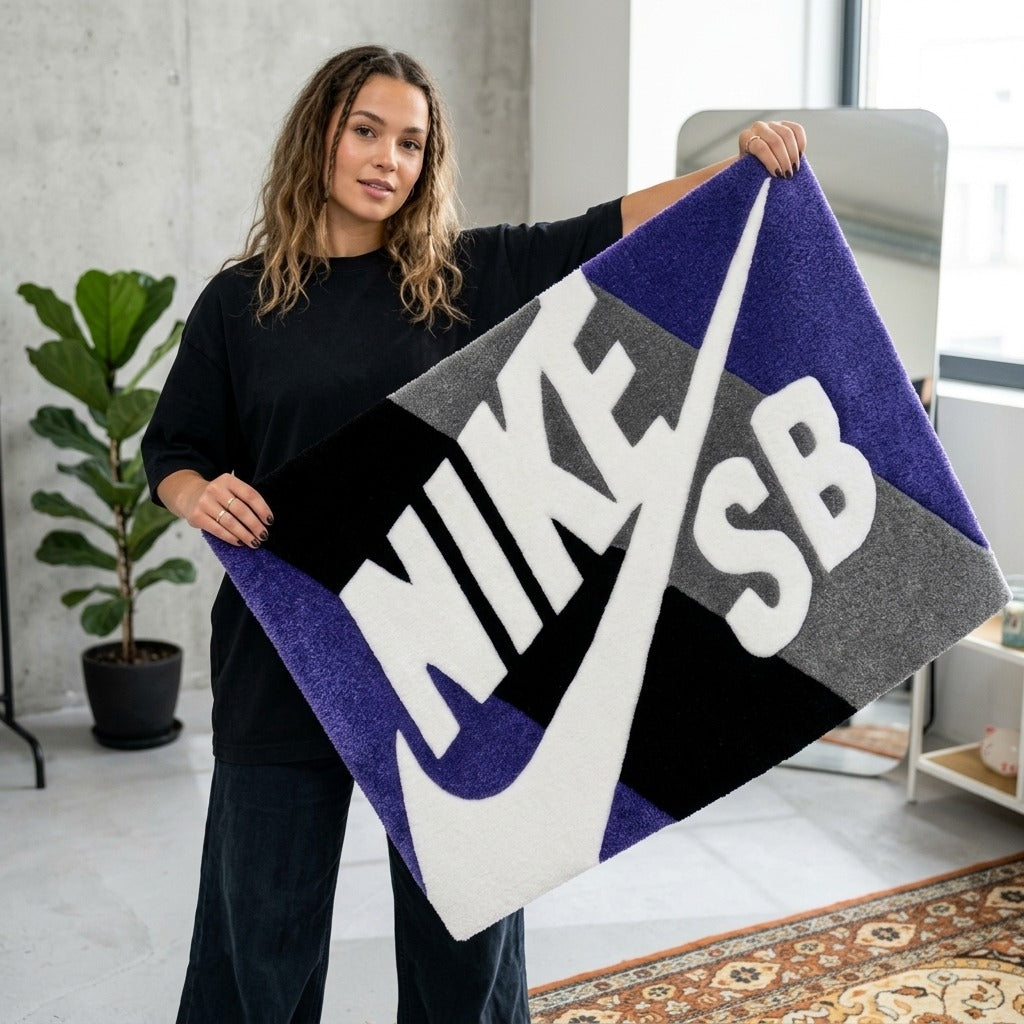 Nike SB Inspired Sneaker Rug – Blue Black Streetwear Tufted Rug