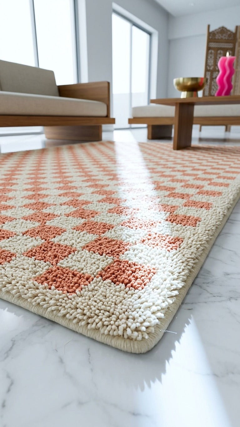 Covey Border Checkered Shag Area Rug