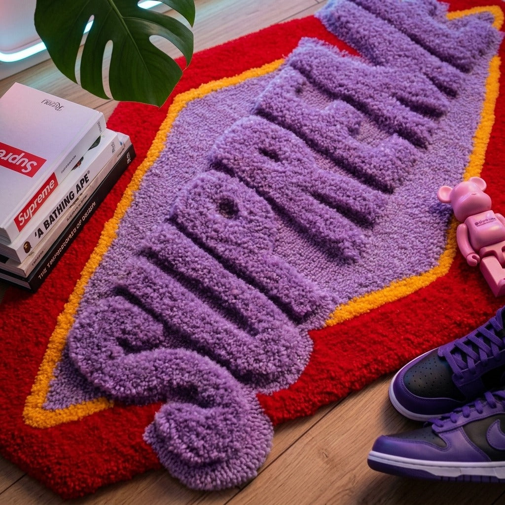 3D Typography Supreme Rug – Purple Red Aesthetic Tufted Rug