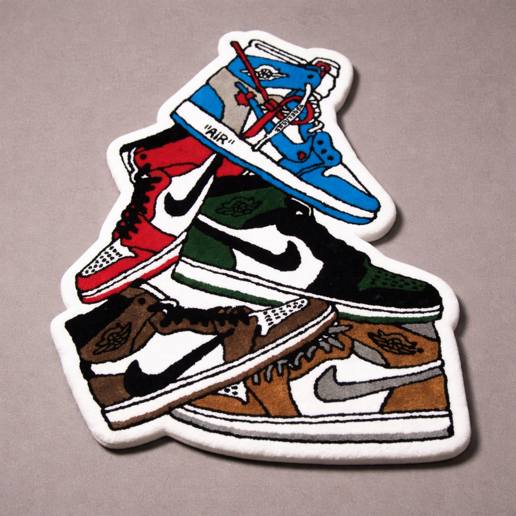 Sneaker Stack Rug – Hype Streetwear Multi Sneaker Tufted Rug