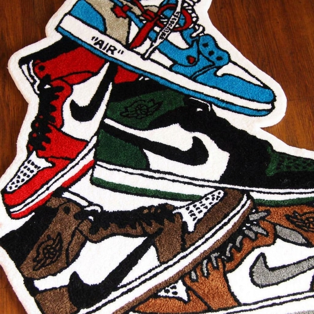 Sneaker Stack Rug – Hype Streetwear Multi Sneaker Tufted Rug