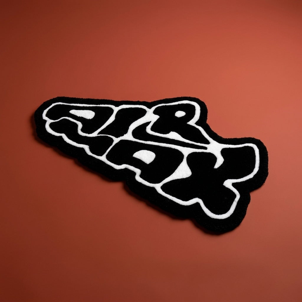 Graffiti Air Max Text Rug – Black White Streetwear Aesthetic Tufted Rug