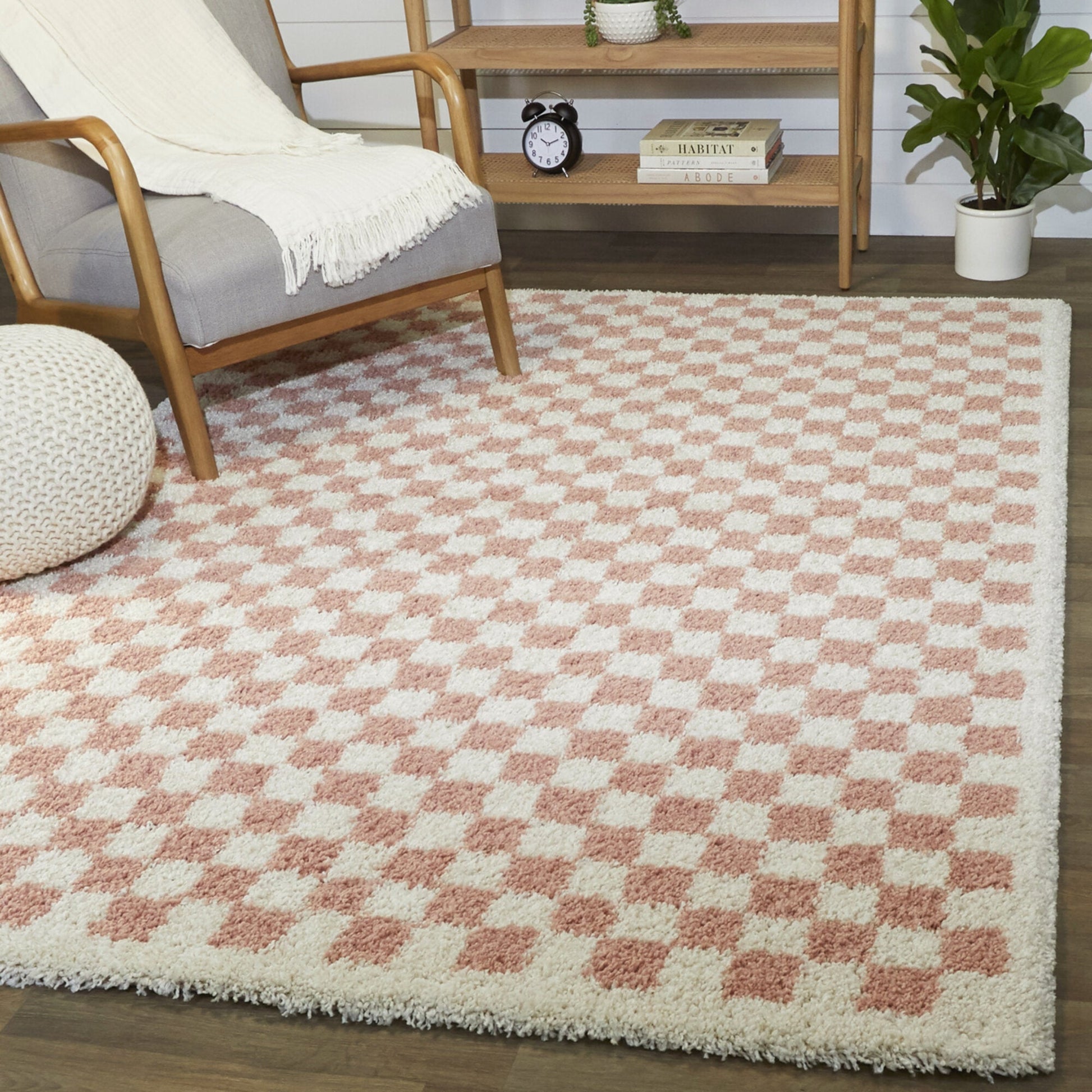 Covey Border Checkered Shag Area Rug