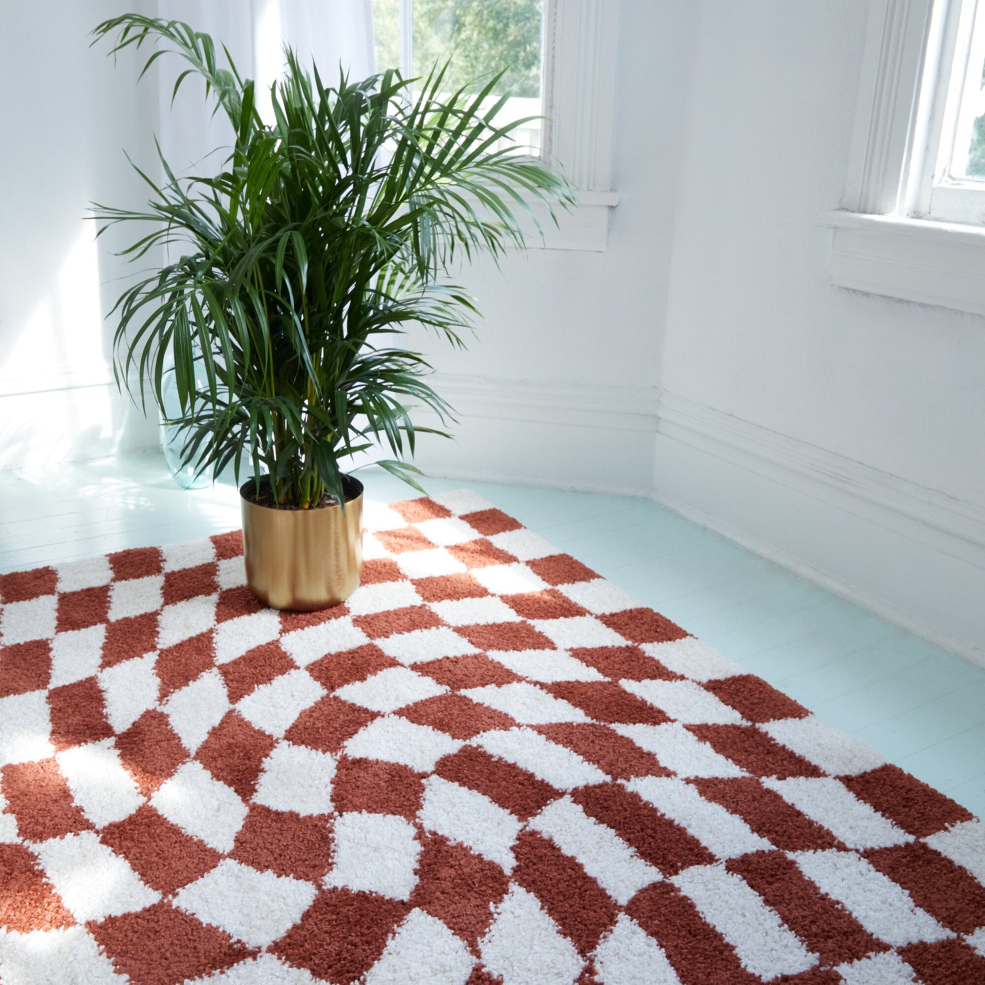 Luther Modern Checkered Shag Area Rug