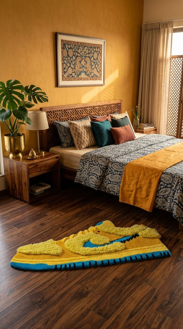 3D Sneaker Rug– Yellow Blue Streetwear Aesthetic Tufted Rug