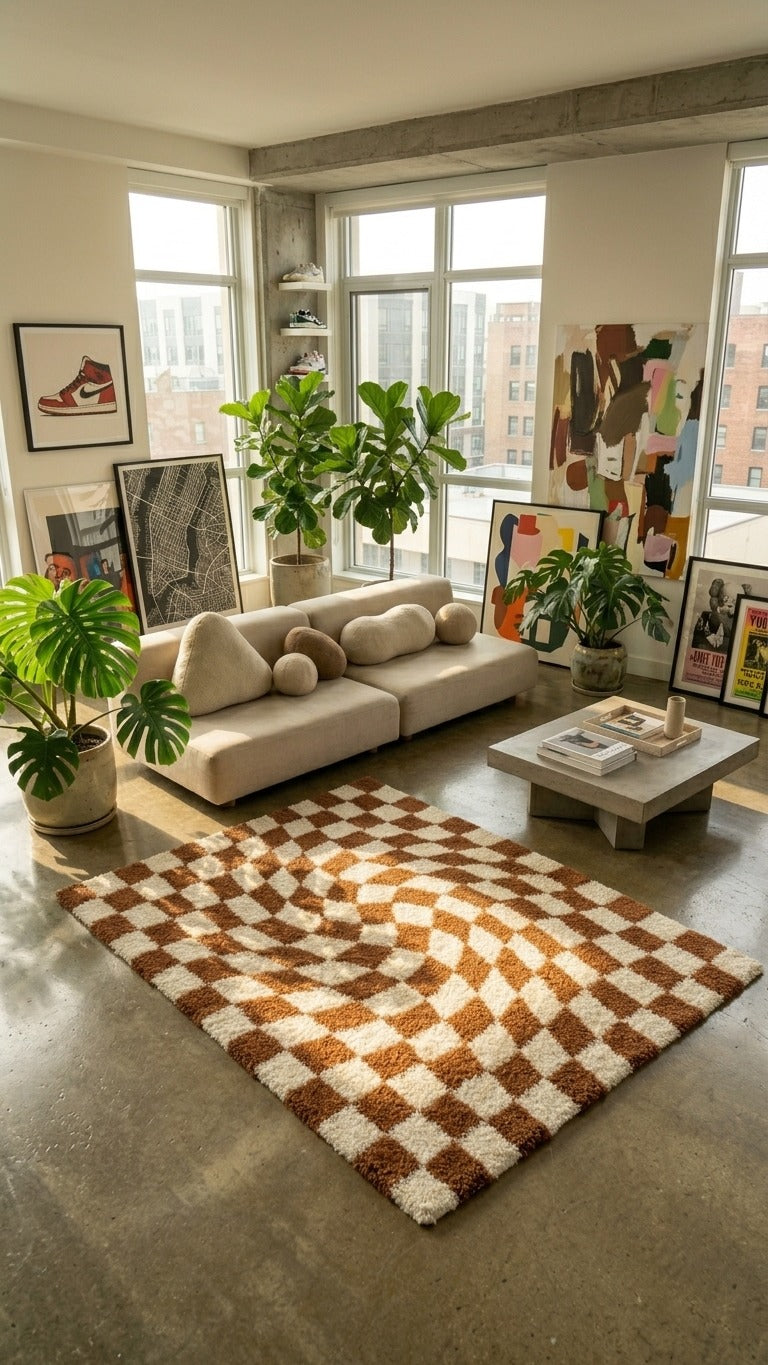 Luther Modern Checkered Shag Area Rug