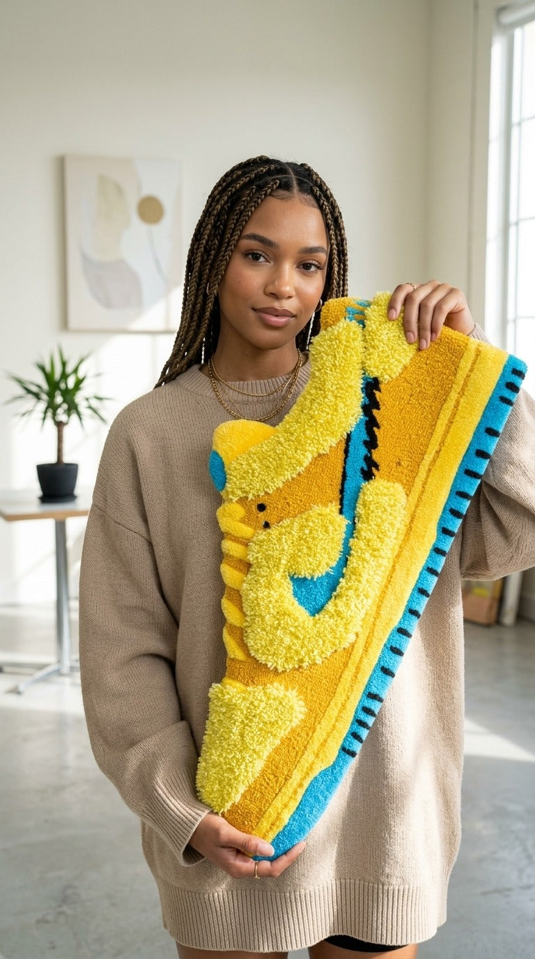 3D Sneaker Rug– Yellow Blue Streetwear Aesthetic Tufted Rug