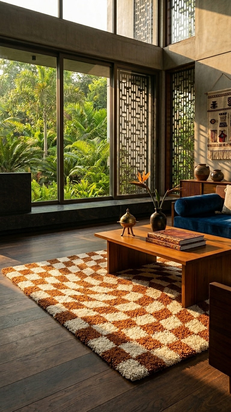 Luther Modern Checkered Shag Area Rug
