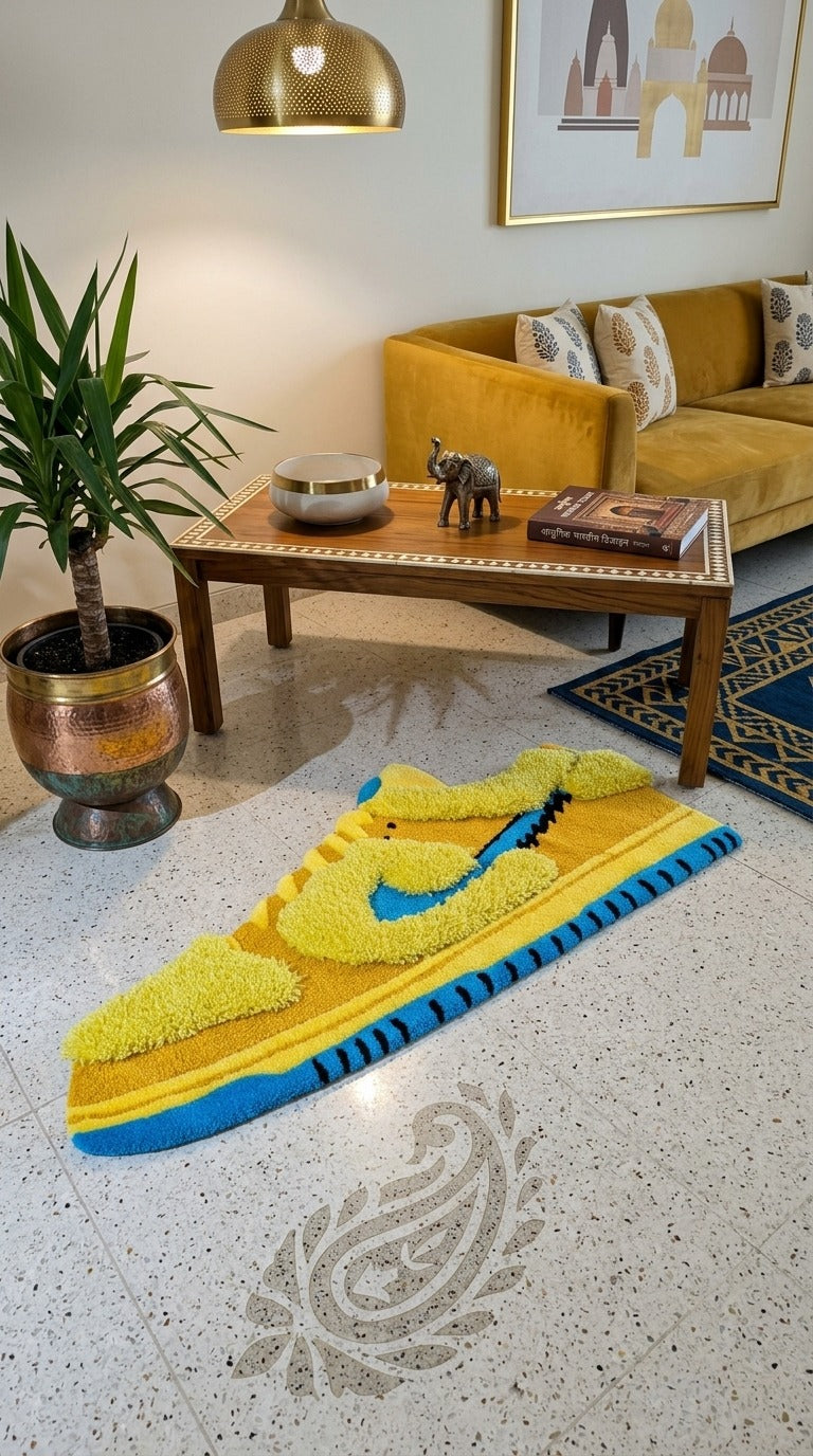 3D Sneaker Rug– Yellow Blue Streetwear Aesthetic Tufted Rug