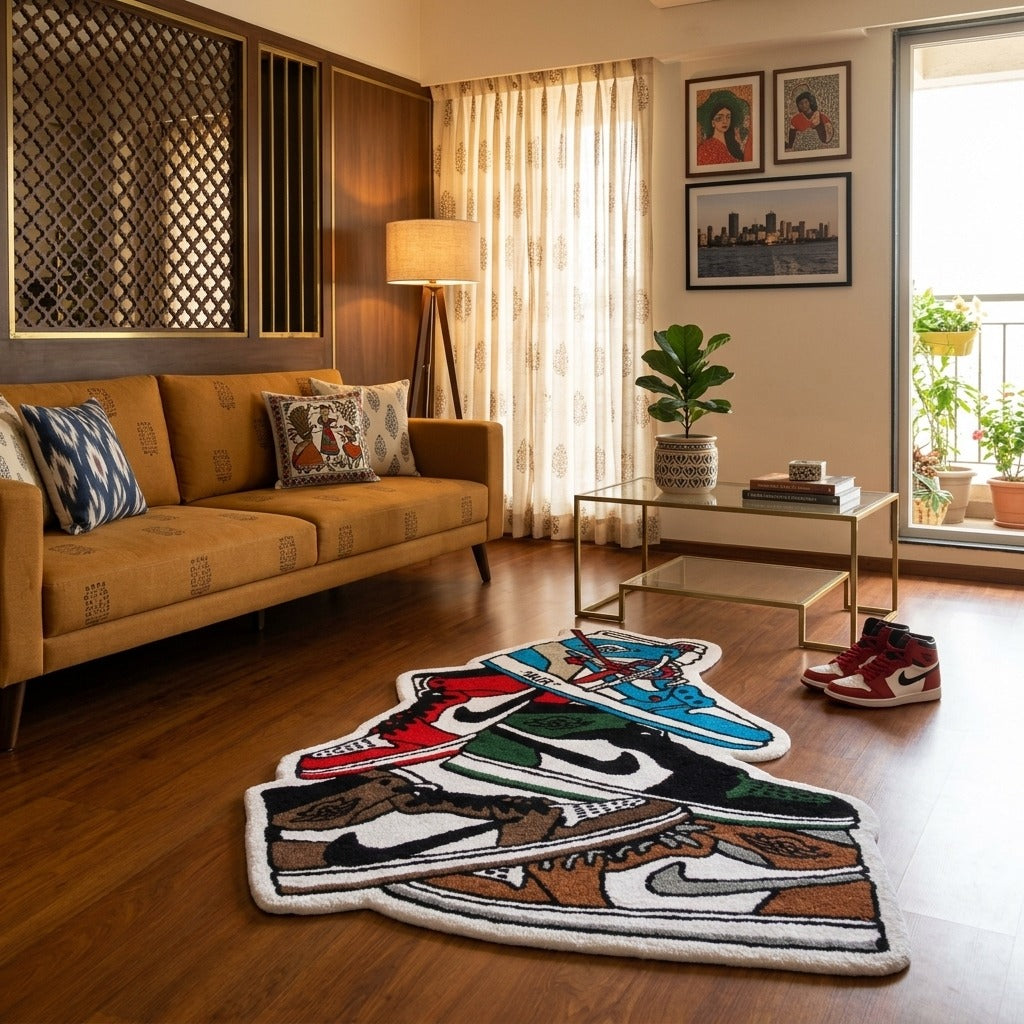 Sneaker Stack Rug – Hype Streetwear Multi Sneaker Tufted Rug