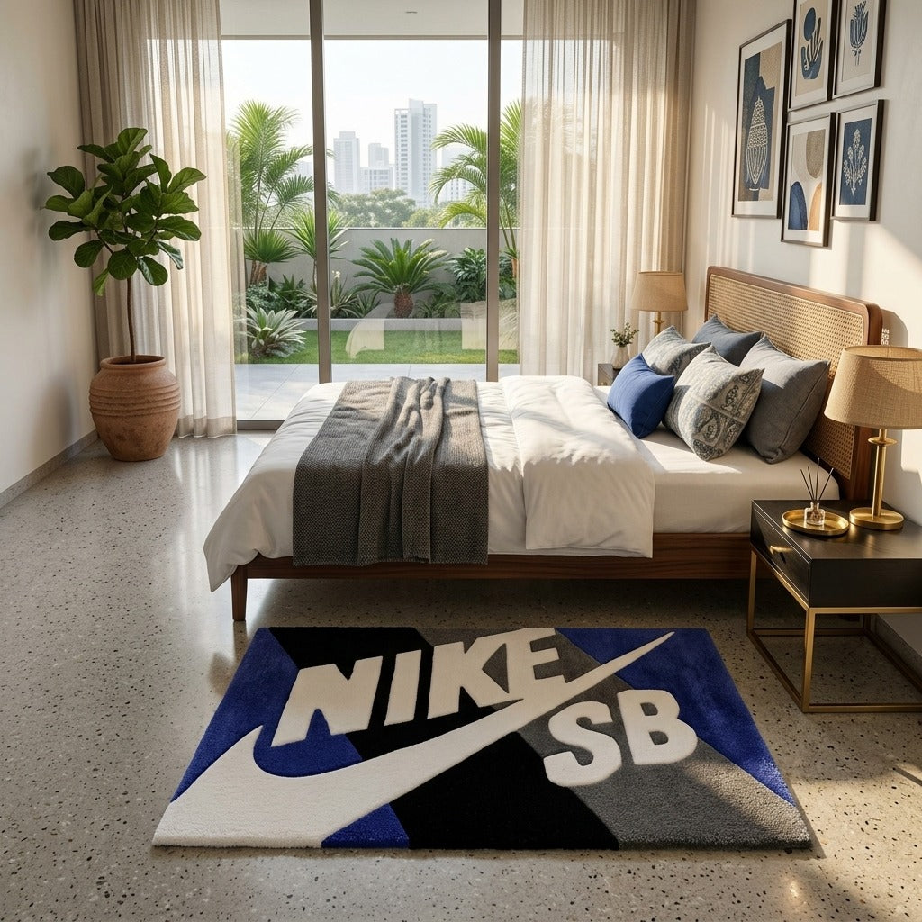 Nike SB Inspired Sneaker Rug – Blue Black Streetwear Tufted Rug