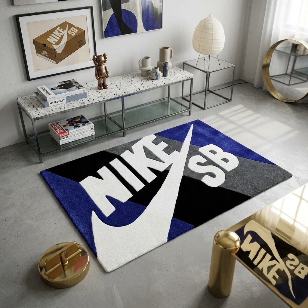 Nike SB Inspired Sneaker Rug – Blue Black Streetwear Tufted Rug