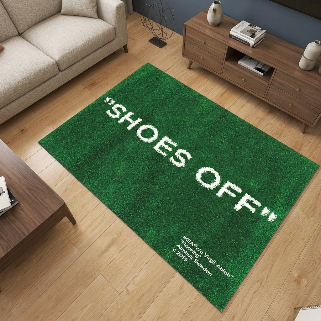 “Shoes Off” Inspired Rug – Green Grass Streetwear Aesthetic Rug