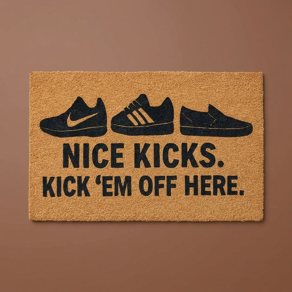 Nice Kicks Doormat – Sneakerhead Entry Rug “Kick ‘Em Off Here”