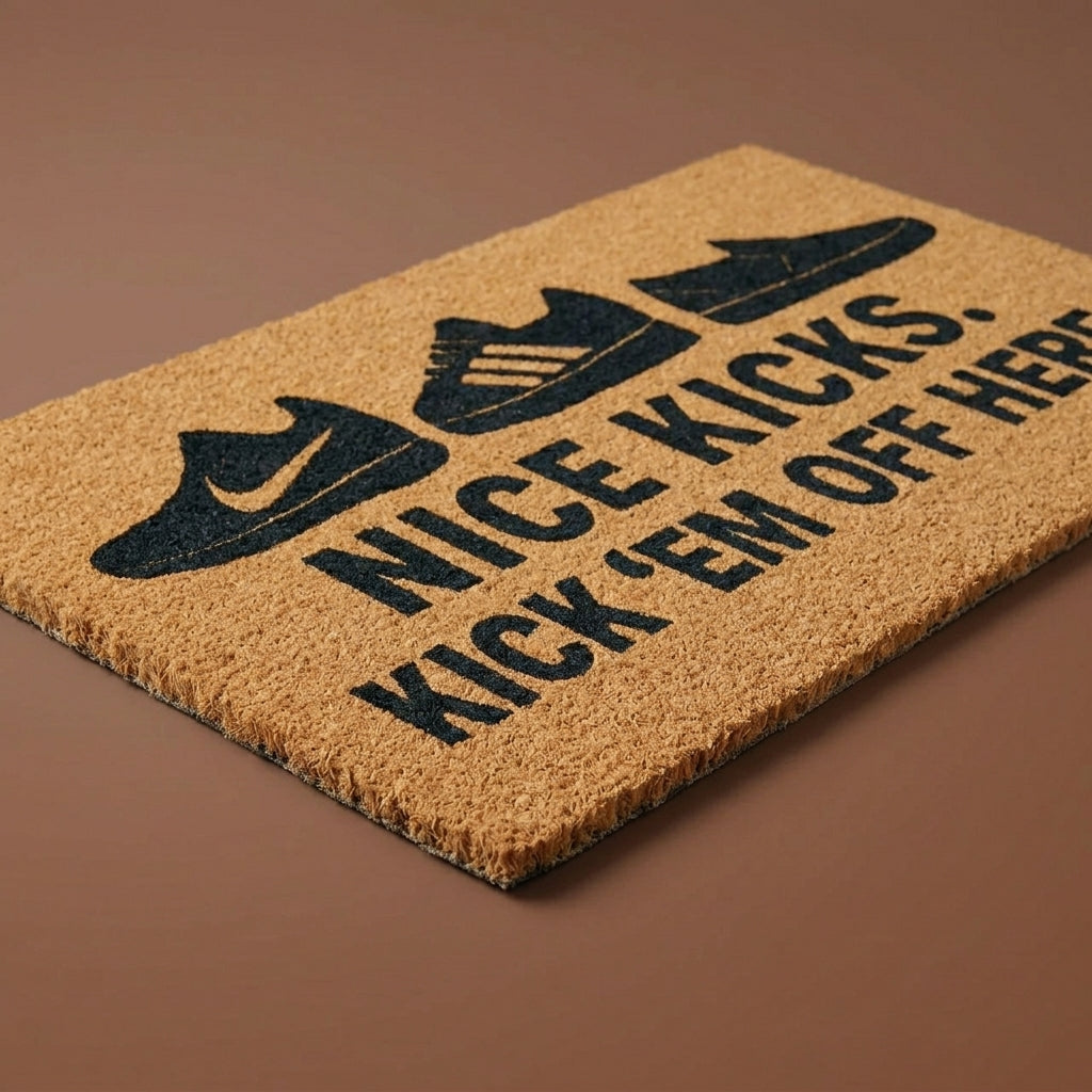 Nice Kicks Doormat – Sneakerhead Entry Rug “Kick ‘Em Off Here”