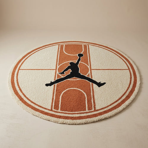 Basketball Court Inspired Round Rug – Minimal Sport Aesthetic Rug