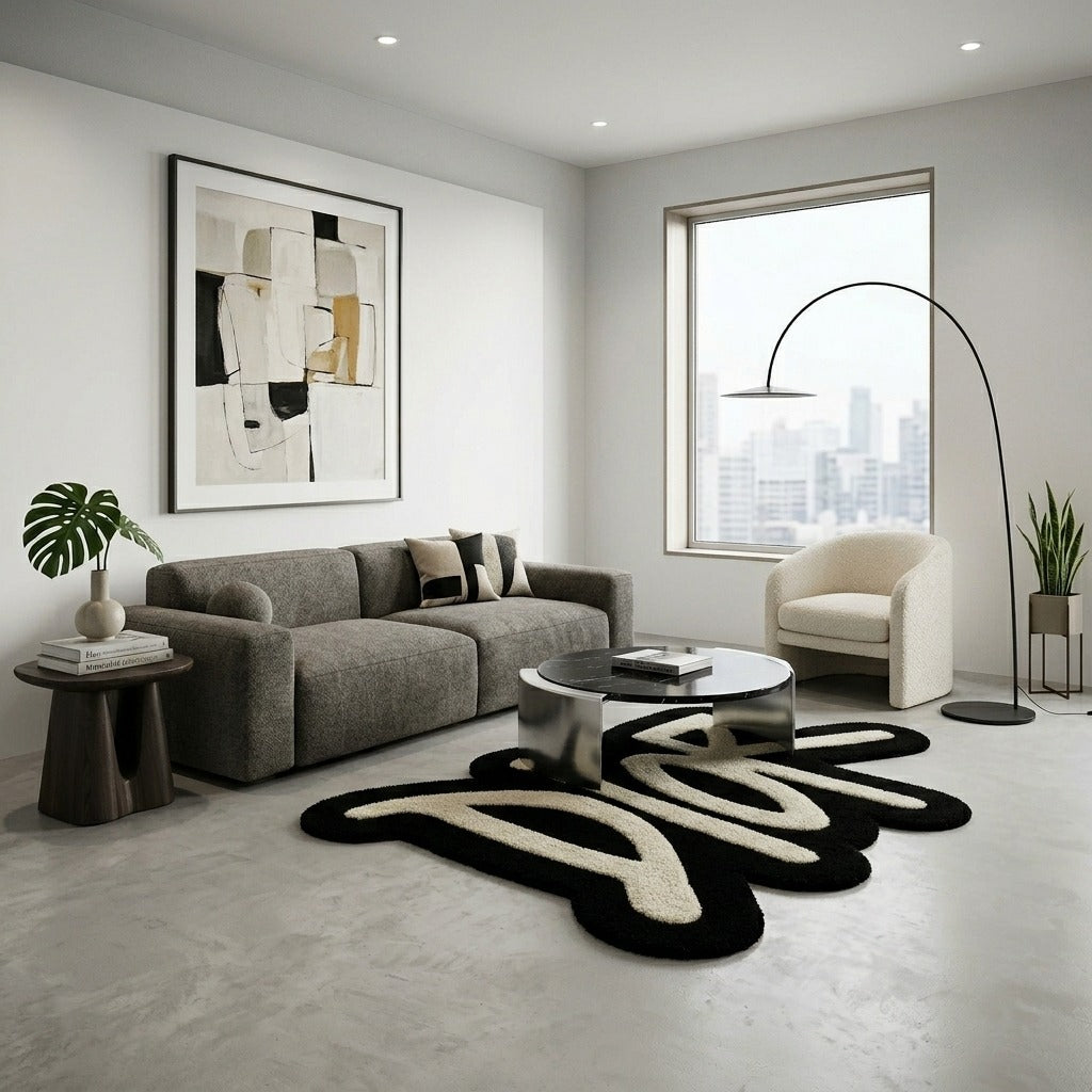 Dior Logo Aesthetic Rug – Luxury Black & White Tufted Carpet for Bedroom Decor