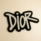 Dior Logo Aesthetic Rug – Luxury Black & White Tufted Carpet for Bedroom Decor