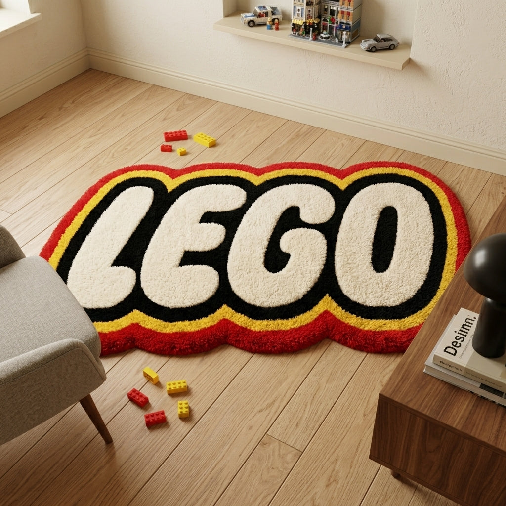 LEGO Logo Tufted Rug – Handcrafted Shaped Carpet for Kids Room, Playroom & Gaming Room Décor