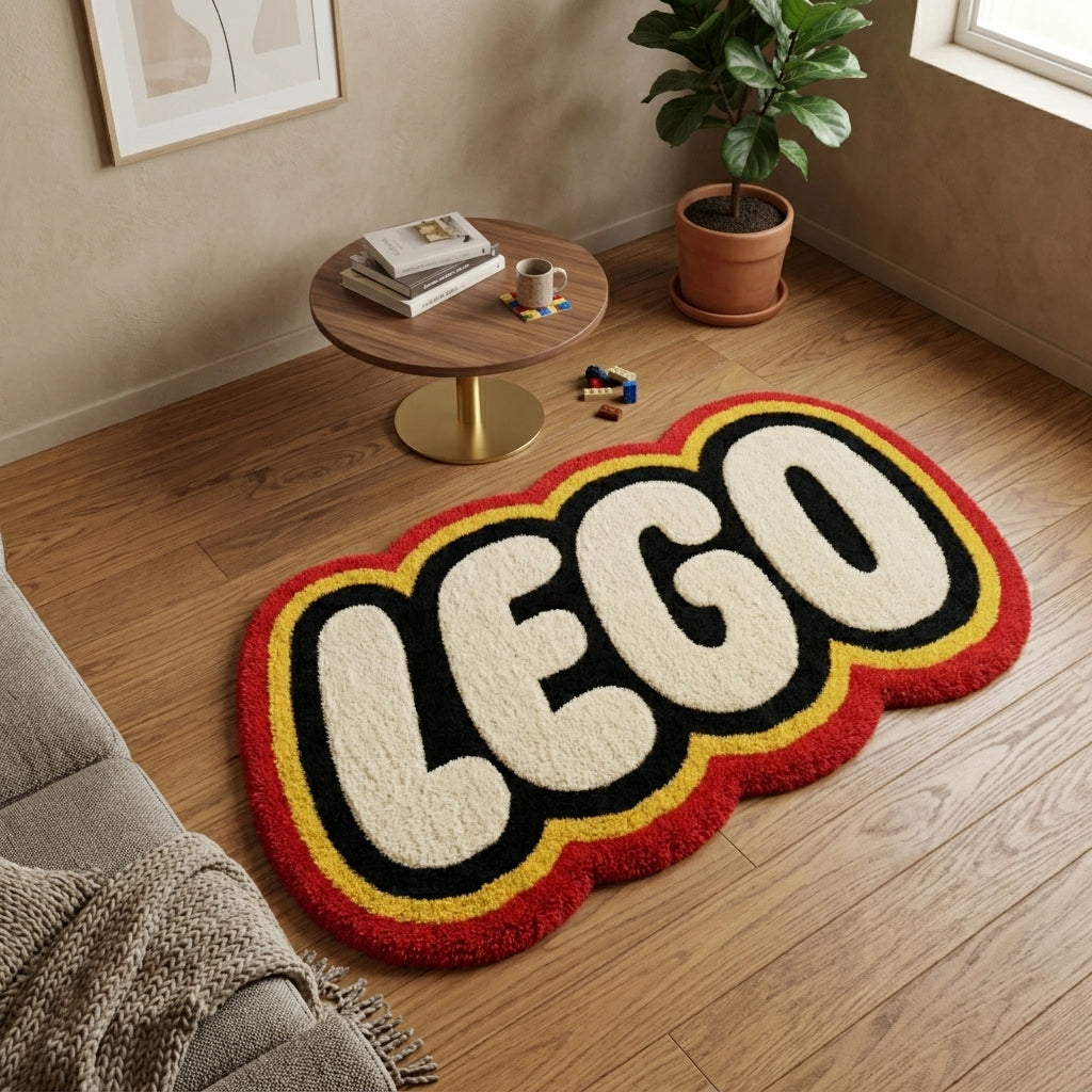 LEGO Logo Tufted Rug – Handcrafted Shaped Carpet for Kids Room, Playroom & Gaming Room Décor
