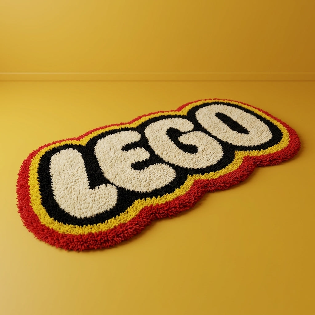 LEGO Logo Tufted Rug – Handcrafted Shaped Carpet for Kids Room, Playroom & Gaming Room Décor