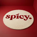 Spicy Chilli Round Tufted Rug | Cream & Red Typography Statement Rug