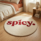 Spicy Chilli Round Tufted Rug | Cream & Red Typography Statement Rug