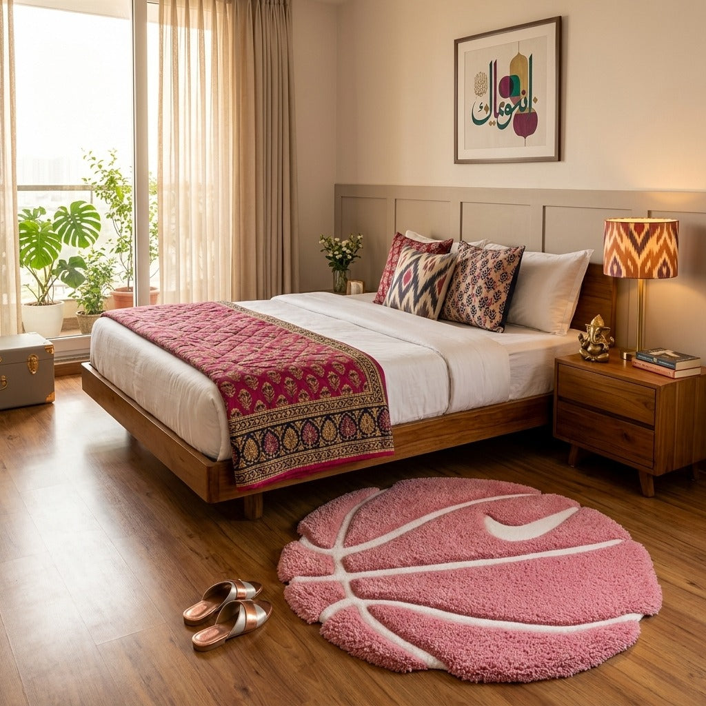 Pink Basketball Rug – Cute 3D Aesthetic Round Tufted Rug