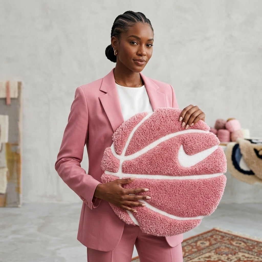 Pink Basketball Rug – Cute 3D Aesthetic Round Tufted Rug