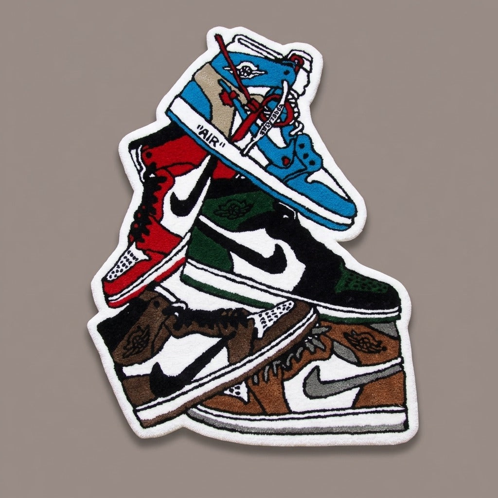 Sneaker Stack Rug – Hype Streetwear Multi Sneaker Tufted Rug