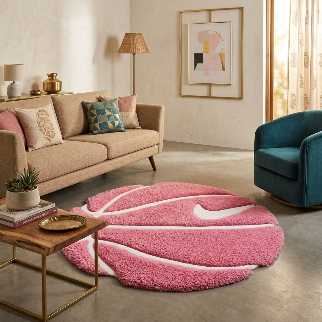 Pink Basketball Rug – Cute 3D Aesthetic Round Tufted Rug