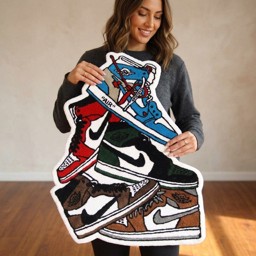 Sneaker Stack Rug – Hype Streetwear Multi Sneaker Tufted Rug