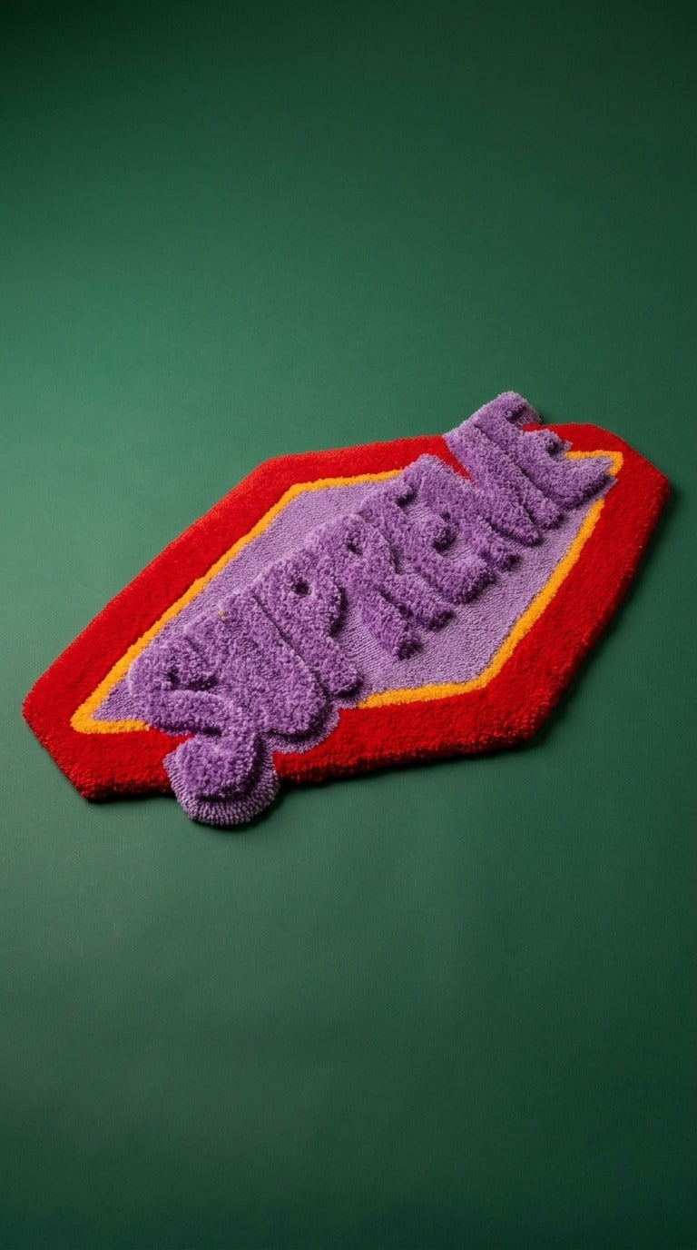 3D Typography Supreme Rug – Purple Red Aesthetic Tufted Rug