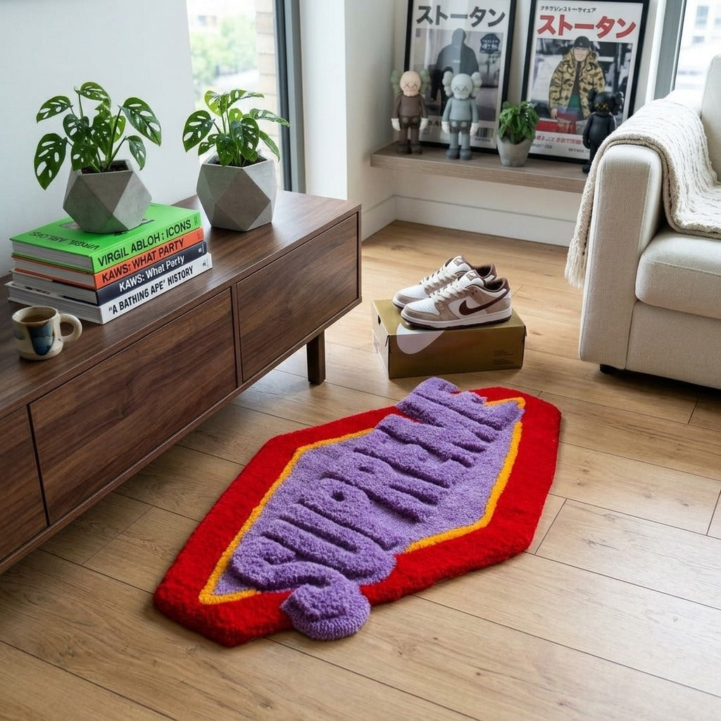 3D Typography Supreme Rug – Purple Red Aesthetic Tufted Rug