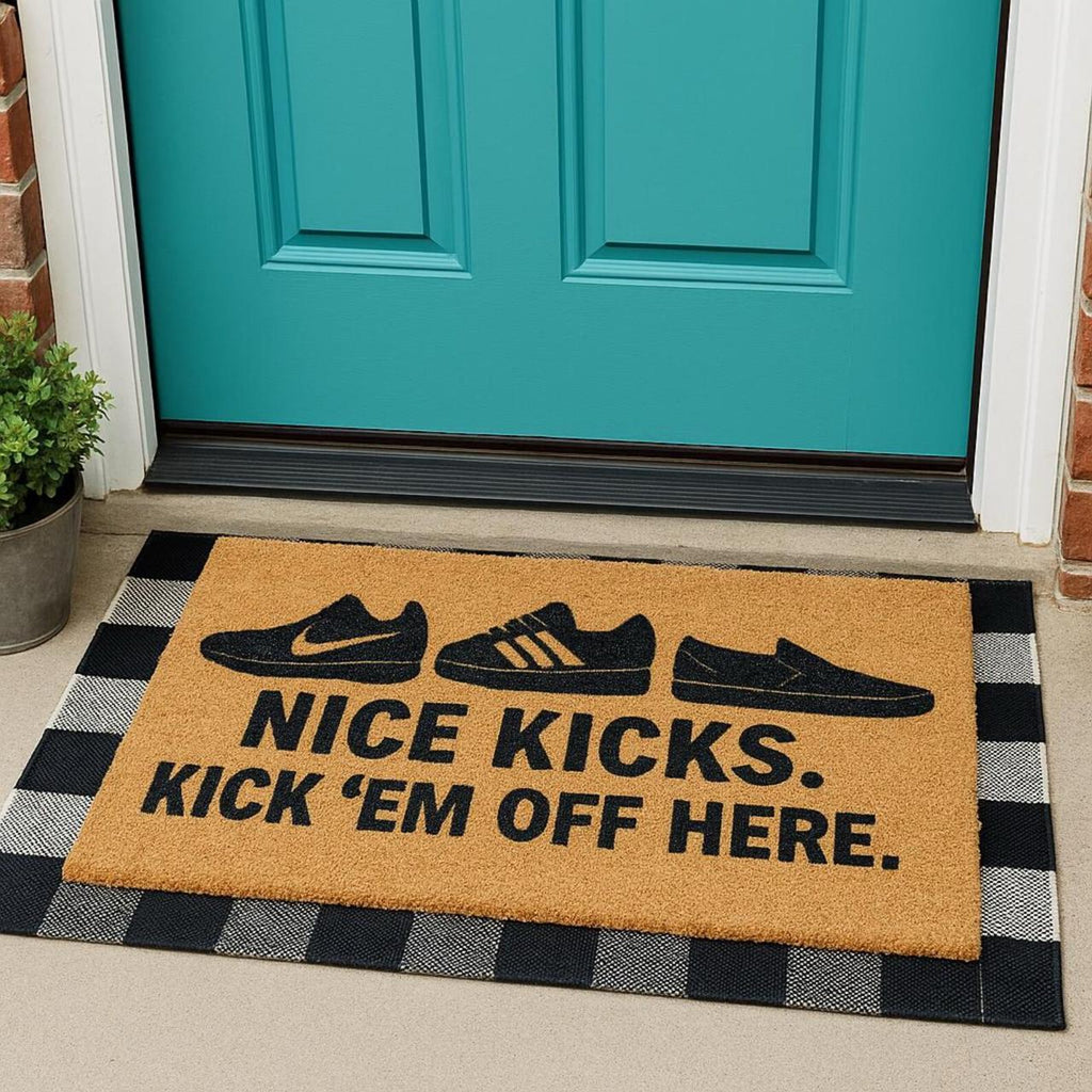 Nice Kicks Doormat – Sneakerhead Entry Rug “Kick ‘Em Off Here”