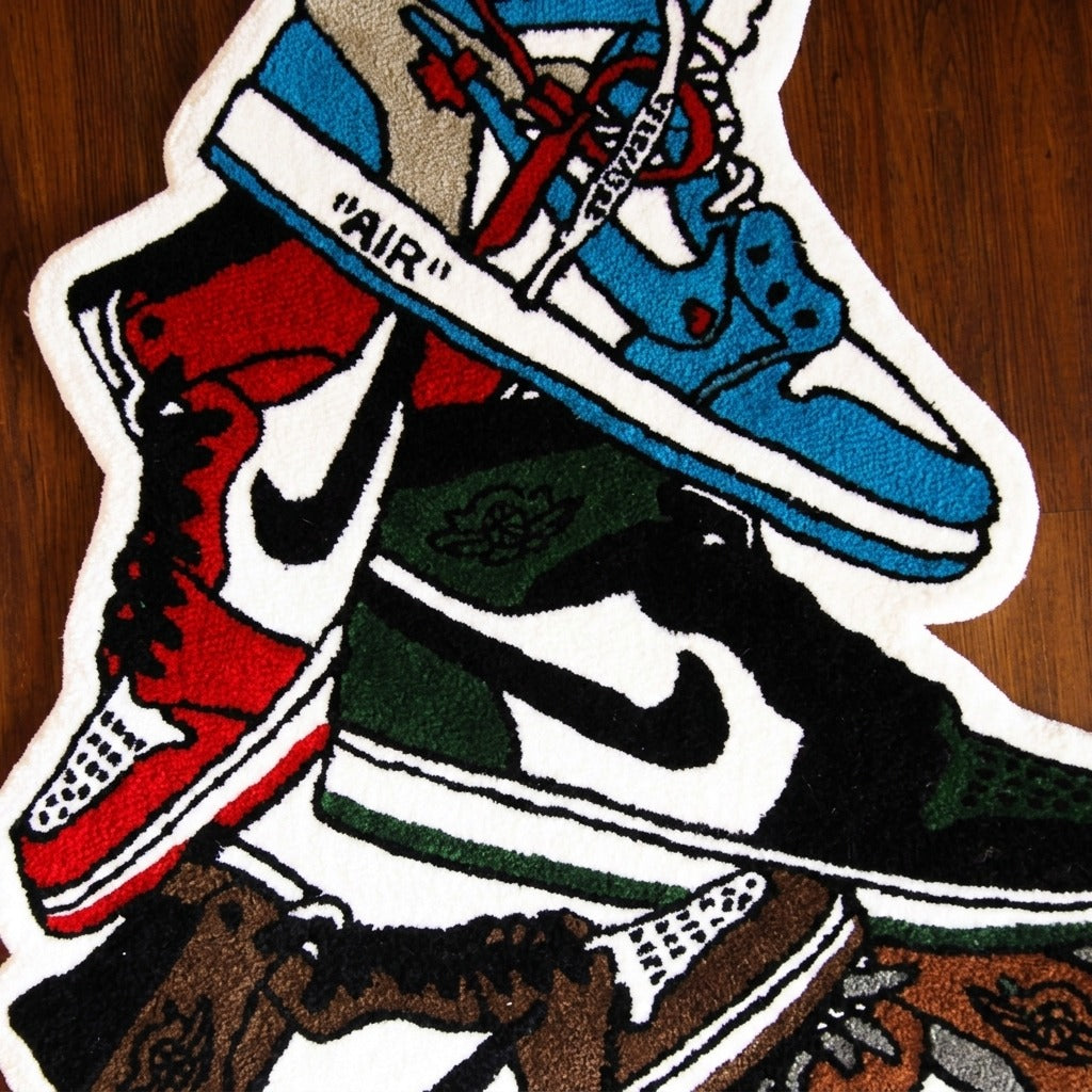 Sneaker Stack Rug – Hype Streetwear Multi Sneaker Tufted Rug