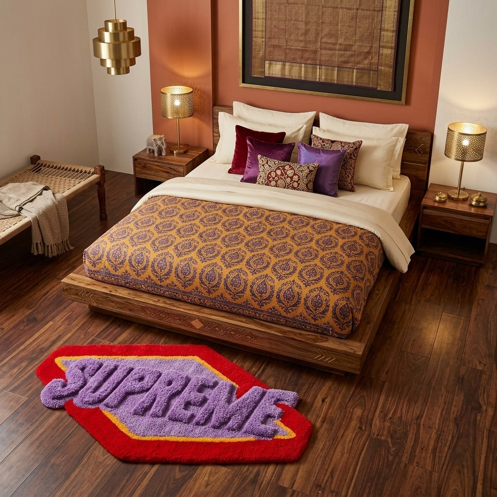 3D Typography Supreme Rug – Purple Red Aesthetic Tufted Rug