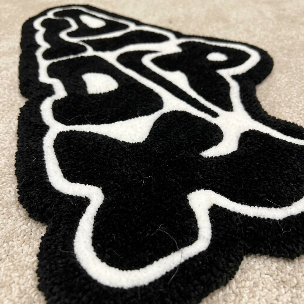 Graffiti Air Max Text Rug – Black White Streetwear Aesthetic Tufted Rug
