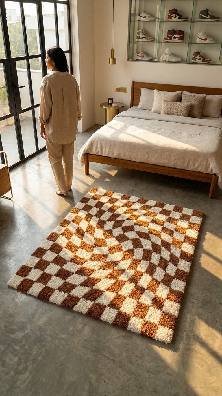 Luther Modern Checkered Shag Area Rug