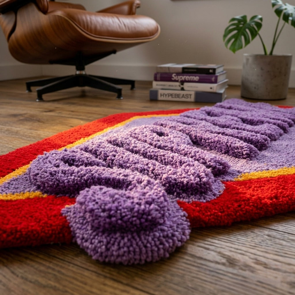 3D Typography Supreme Rug – Purple Red Aesthetic Tufted Rug