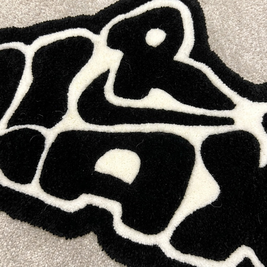 Graffiti Air Max Text Rug – Black White Streetwear Aesthetic Tufted Rug