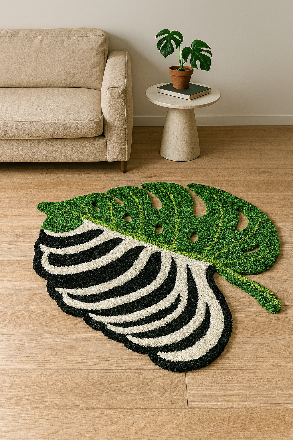 Irregular Monstera Leaf Skeleton Shaped Rug