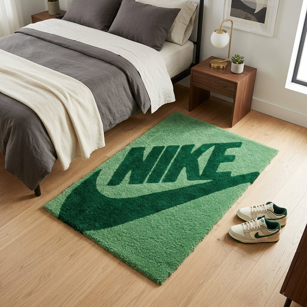 Green Swoosh Aesthetic Rug