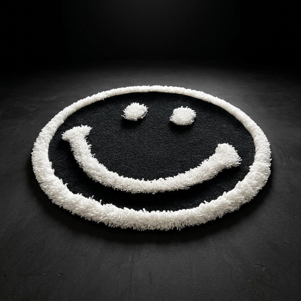 Black White Smiley Face Aesthetic Rug