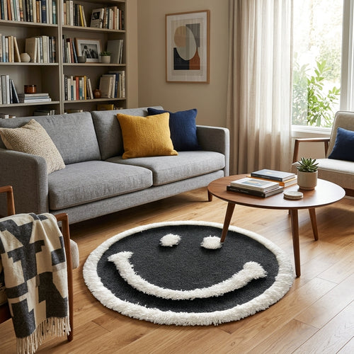 Black White Smiley Face Aesthetic Rug