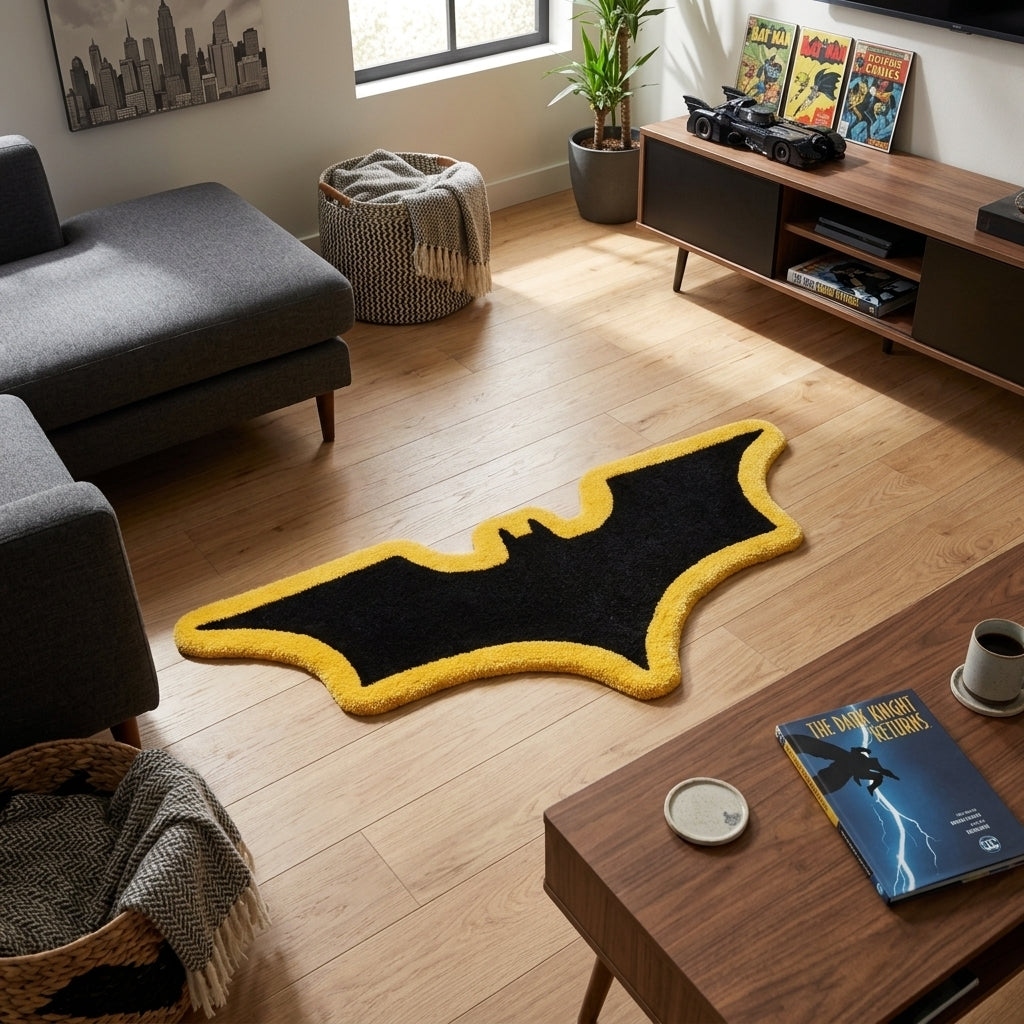 Black Bat Aesthetic Rug (Yellow Background)