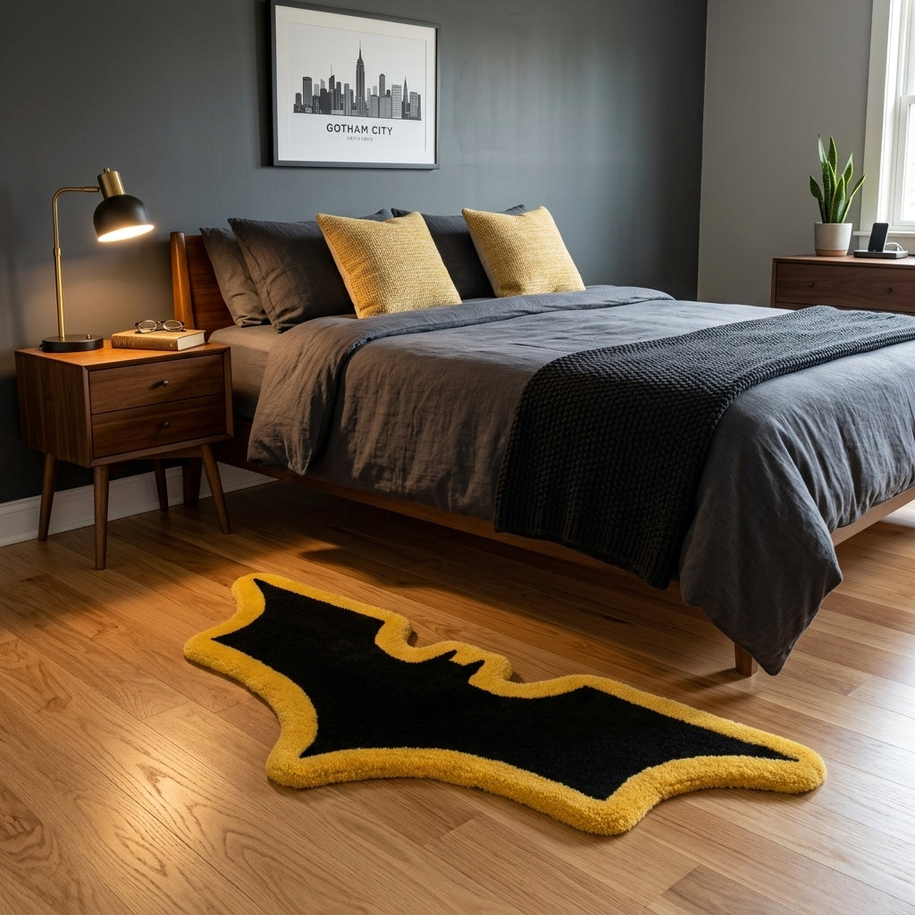 Black Bat Aesthetic Rug (Yellow Background)