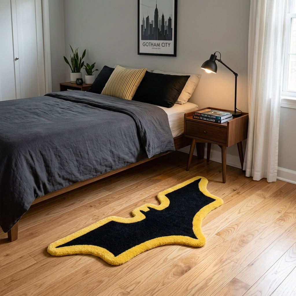 Black Bat Aesthetic Rug (Yellow Background)