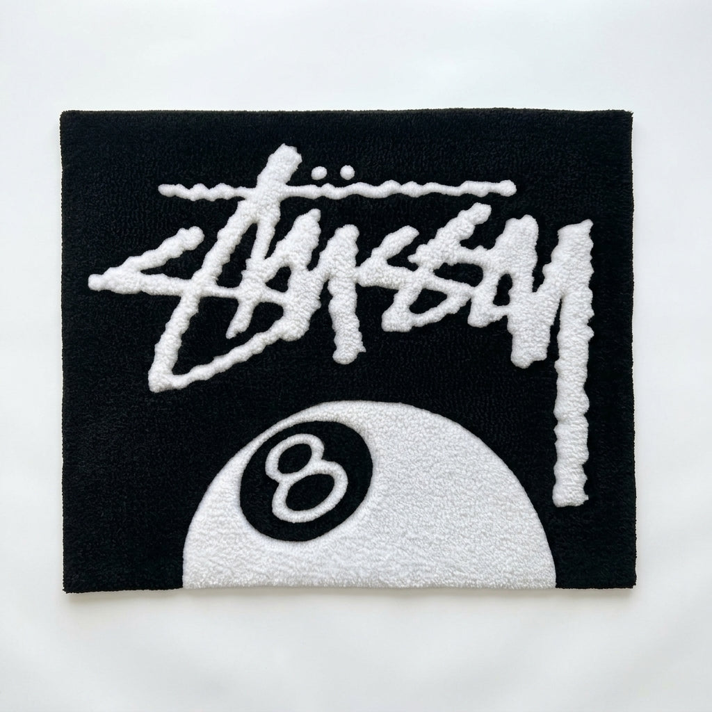 8 Ball Black White Aesthetic Rug